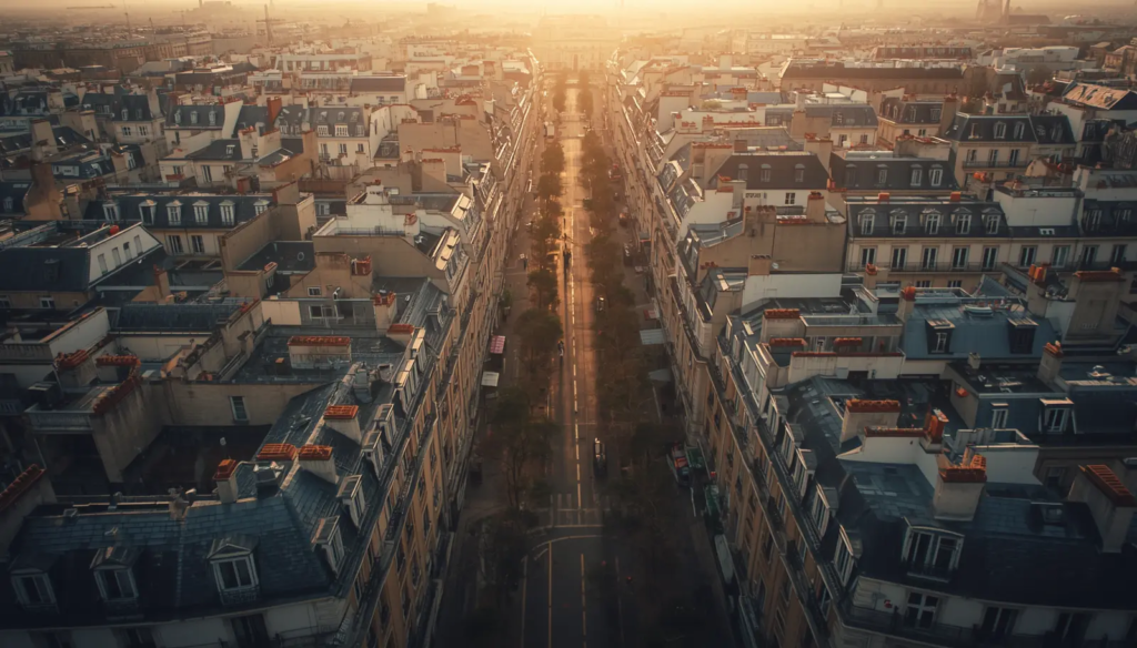 Vue aérienne des immeubles haussmanniens de Paris illustrant le marché immobilier parisien en 2026 | Lévine Immobilier