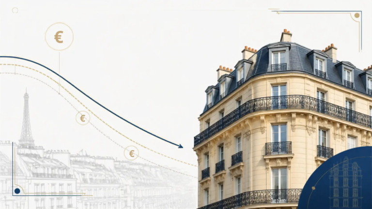 Amortissement immobilier à Paris, illustration d'un immeuble haussmannien et de courbes fiscales | Lévine Immobilier