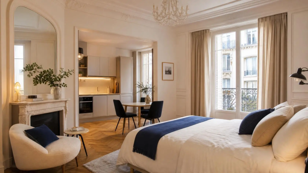Studio meublé à Paris avec literie et cuisine équipée conformes au décret 2015-981 | Lévine Immobilier