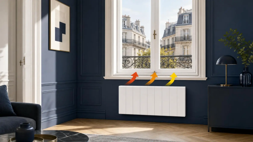DPE : définition et 7 clés essentielles pour comprendre l'étiquette énergie 2 Radiateur électrique dans un deux-pièces parisien dont l'étiquette énergie s'améliore | Lévine Immobilier