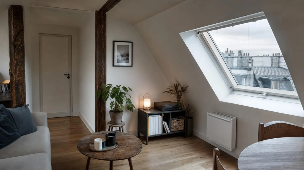 Studio sous les combles à Paris chauffé par un convecteur électrique | Lévine Immobilier