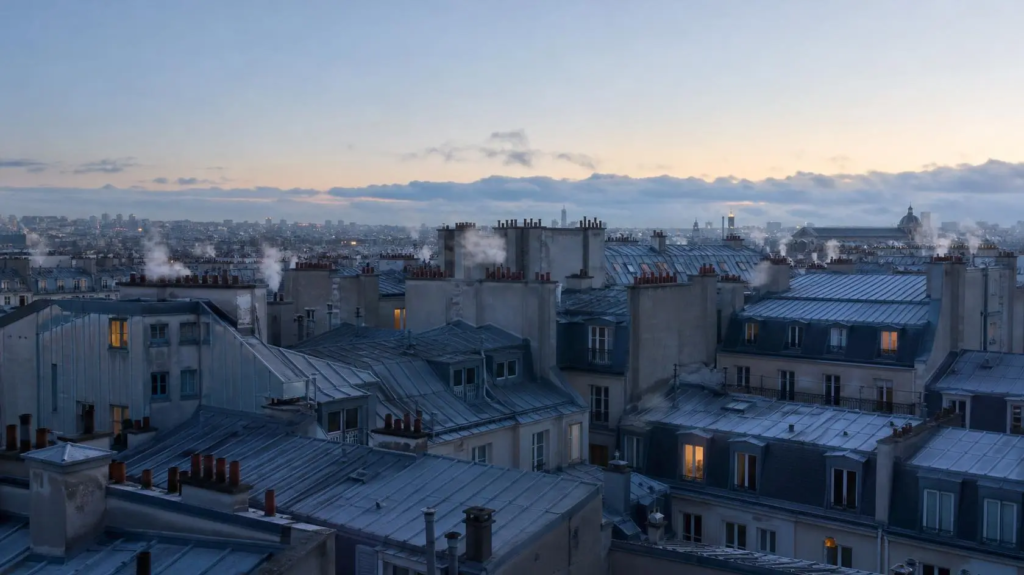 Toits en zinc de Paris en hiver illustrant les déperditions des passoires thermiques | Lévine Immobilier